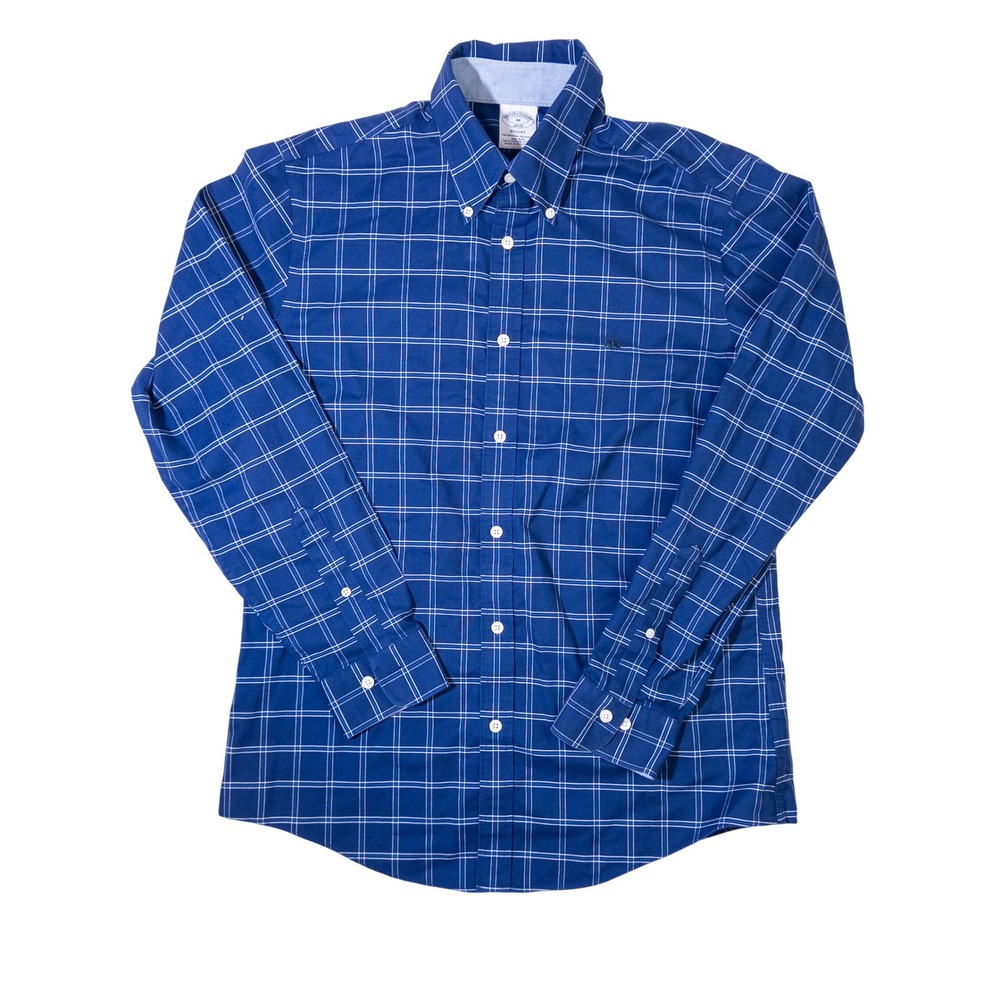 Brooks Brothers Button Down Shirt Mens M Blue Excellent Regent Non-Iron Check